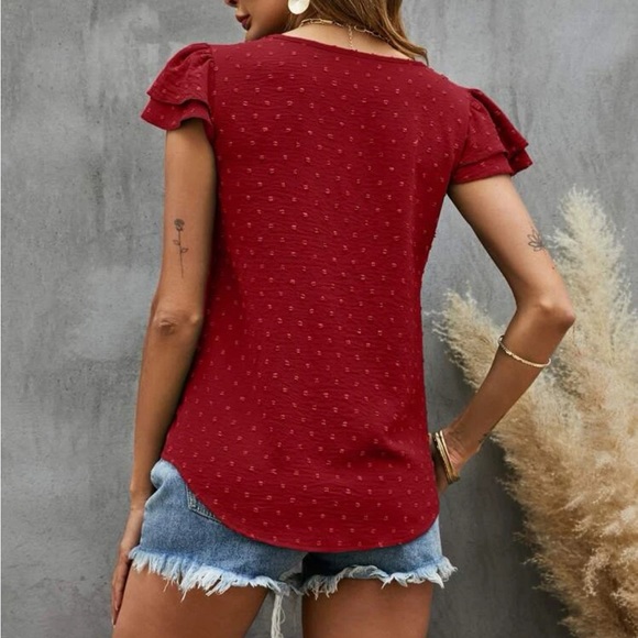 Boho burgundy Swiss dot butterfly sleeve blouse - Picture 3 of 5